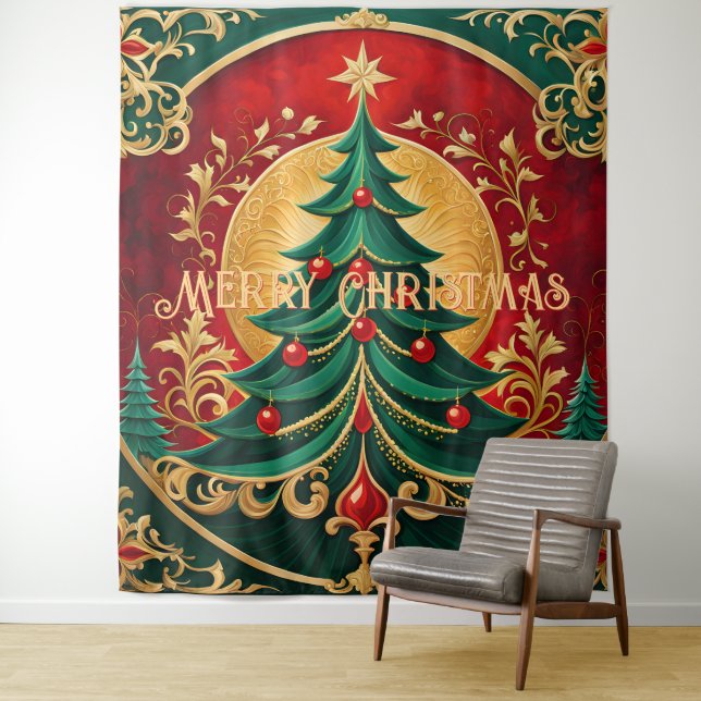Tapiz Fondo Navideño de árbol de Navidad (In situ)
