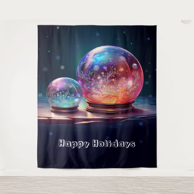 Tapiz Fondo Navideño de Bolas de Nieve de Cristal (Anverso)