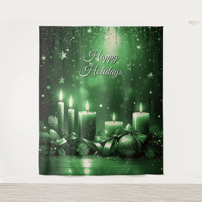 Tapiz Fondo Navideño de Velas Verdes (Anverso)