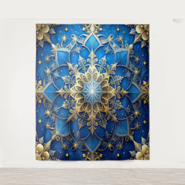 Tapiz Fondo Navideño Decorativo Azul Dorado