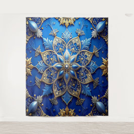 Tapiz Fondo Navideño Decorativo Azul Dorado