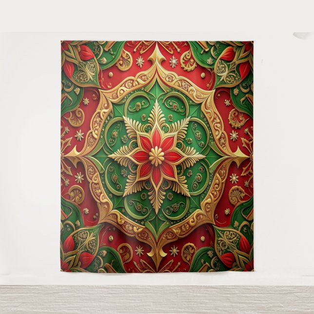 Tapiz Fondo Navideño Decorativo Rojo Verde (Anverso)