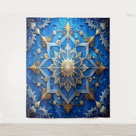 Tapiz Fondo Navideño Dorado Azul Decorativo