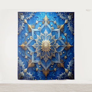 Tapiz Fondo Navideño Dorado Azul Decorativo
