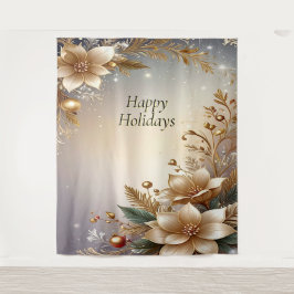 Tapiz Fondo Navideño Floral Dorado