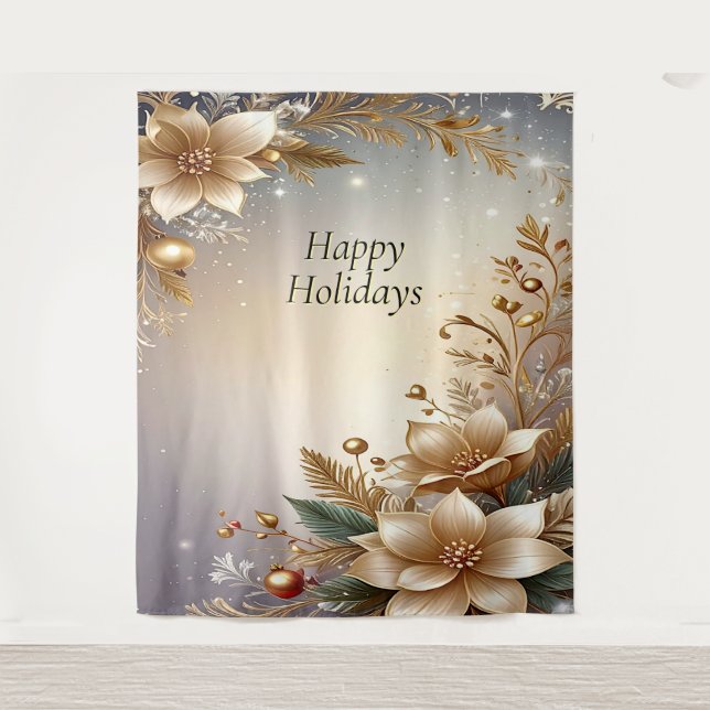 Tapiz Fondo Navideño Floral Dorado (Anverso)