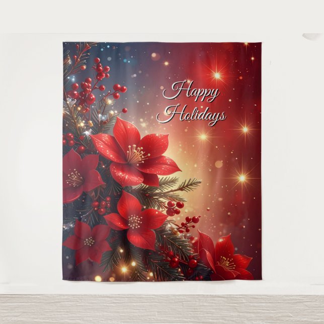 Tapiz Fondo Navideño Floral Rojo (Anverso)