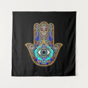 Tapiz Fondo negro de diseño de Hamsa