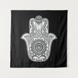 Tapiz Fondo negro de diseño de Hamsa