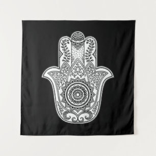 Tapiz Fondo negro de diseño de Hamsa