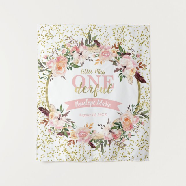 Tapiz Fondo, pancarta, boho de cumpleaños Miss ONEderful (Anverso)