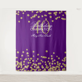 Tapiz Fondo para 40 cumpleaños con confeti dorado y púrp