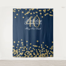 Fondo para 40 cumpleaños oro azul marino confeti