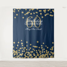 Fondo para 60 cumpleaños oro azul marino confeti