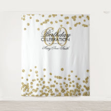 Fondo para 60 cumpleaños oro blanco confeti