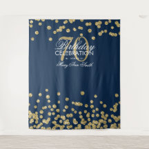Fondo para 70 cumpleaños oro azul marino confeti