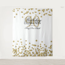 Fondo para 90 cumpleaños oro blanco confeti