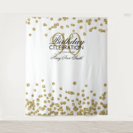 Tapiz Fondo para 90 cumpleaños oro blanco confeti