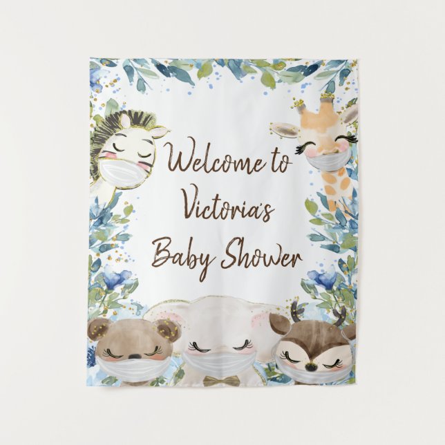 Tapiz Fondo para Baby Shower de Animales con Máscara par (Anverso)