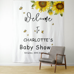 Tapiz Fondo para baby shower de girasoles y mariposas