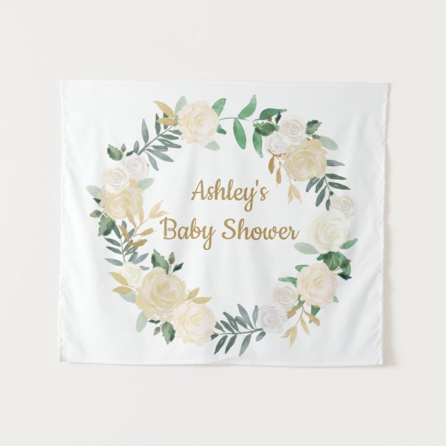 Tapiz Fondo para Boda de Otoño Boho Dorado Blanco para B (Anverso (horizontal))