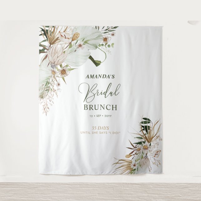 Tapiz Fondo para Brunch de Desayuno de Boda Bohemio Verd (Anverso)