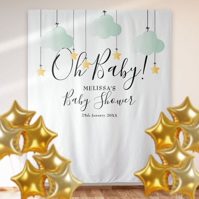 Tapiz Fondo para cabina de fotos de Baby Shower Twinkle  (Oh Baby Shower Twinkle Stars Photo Booth Backdrop)