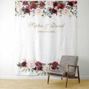 Tapiz Fondo para cabina de fotos de boda Boho Borgoña Ru