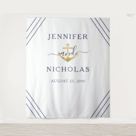 Tapiz Fondo para cabina de fotos de boda con ancla dorad
