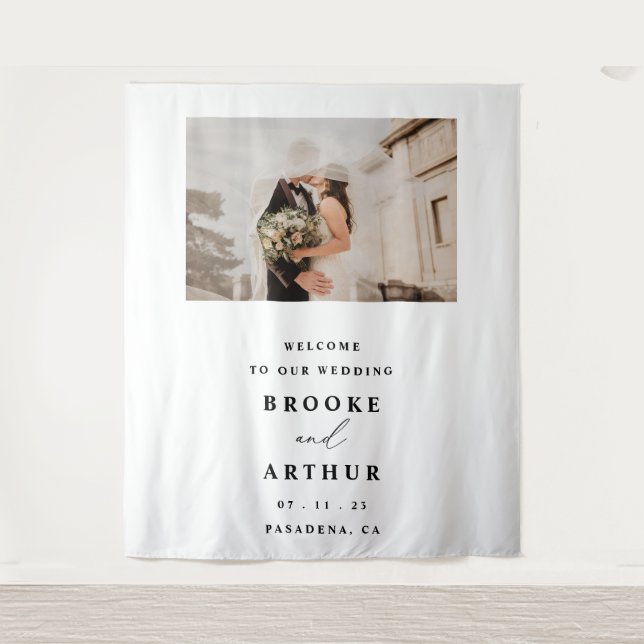 Tapiz Fondo para cabina de fotos de boda con foto (Anverso)