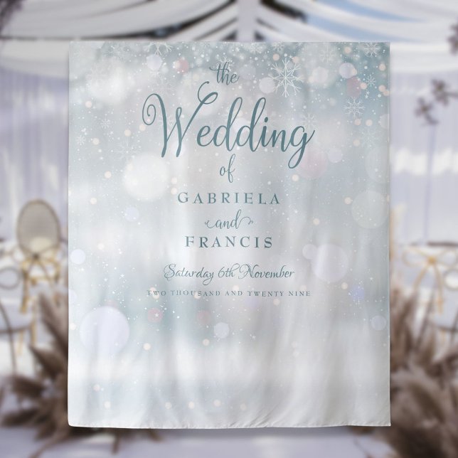 Tapiz Fondo para cabina de fotos de boda de copos de nie (Winter Snowflakes Wedding Photo Booth Backdrop)