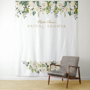 Tapiz Fondo para cabina de fotos de boda Flores Blancas