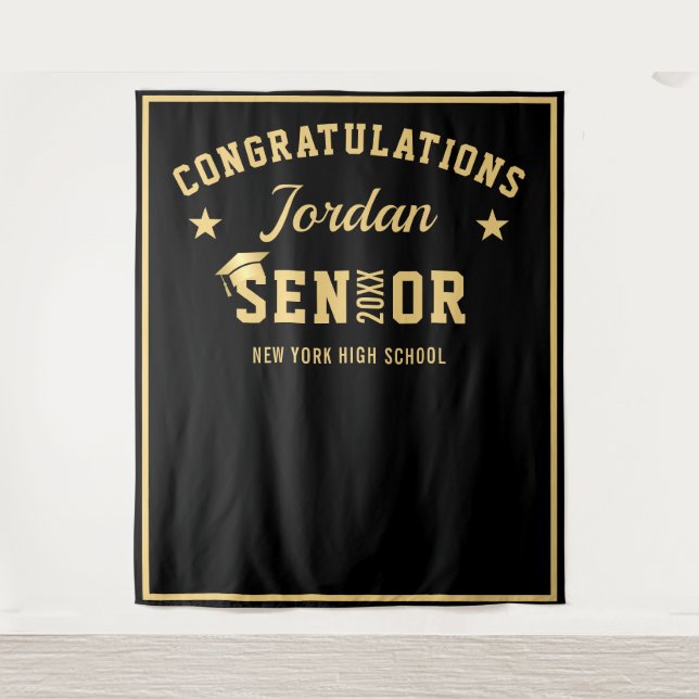 Tapiz Fondo para cabina de fotos de graduación en negro  (Anverso)