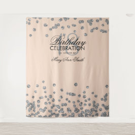 Tapiz Fondo para cumpleaños 18 años plata rosa confeti