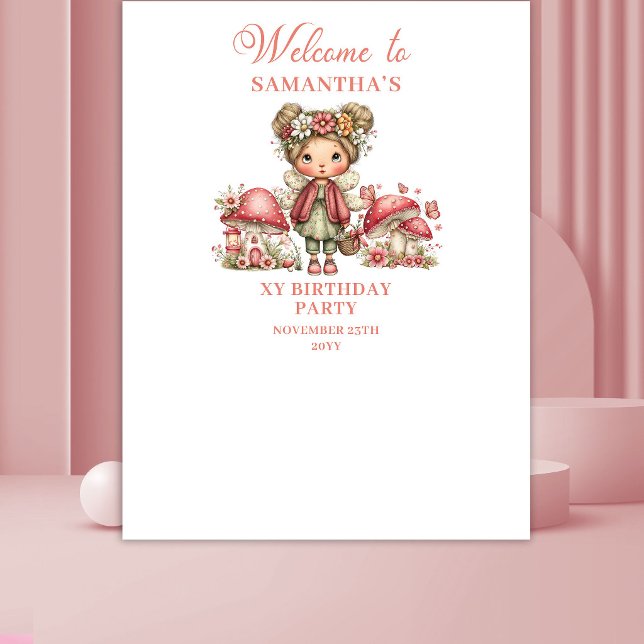 Tapiz Fondo para Cumpleaños de Hada Floral Rosa 4to Cump (Pink Floral Fairy 4th Birthday Backdrop)