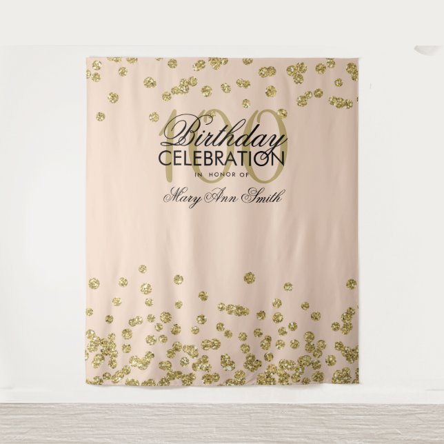 Tapiz Fondo para Cumpleaños Número 100 Dorado Rosado Con (Anverso)