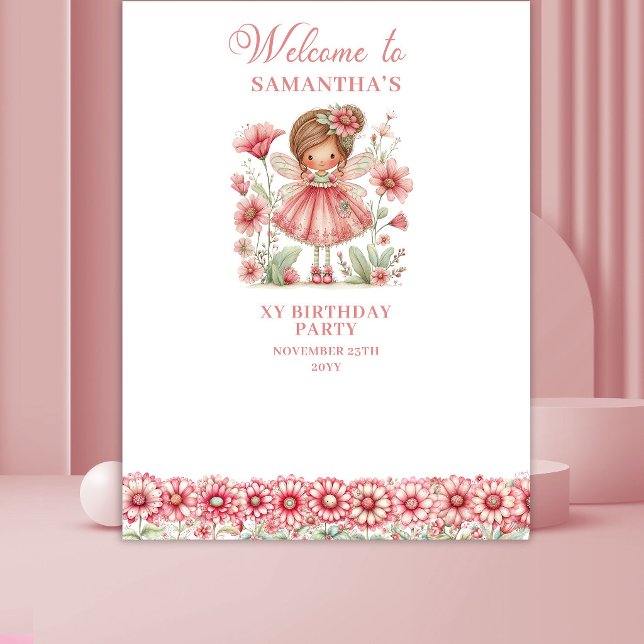 Tapiz Fondo para Cumpleaños número 3 Flores Mágicas de H (Blush Magical Fairy Flowers 3rd Birthday Backdrop)