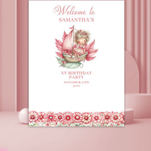 Tapiz Fondo para Cumpleaños número 5 Flores de Hadas Cap