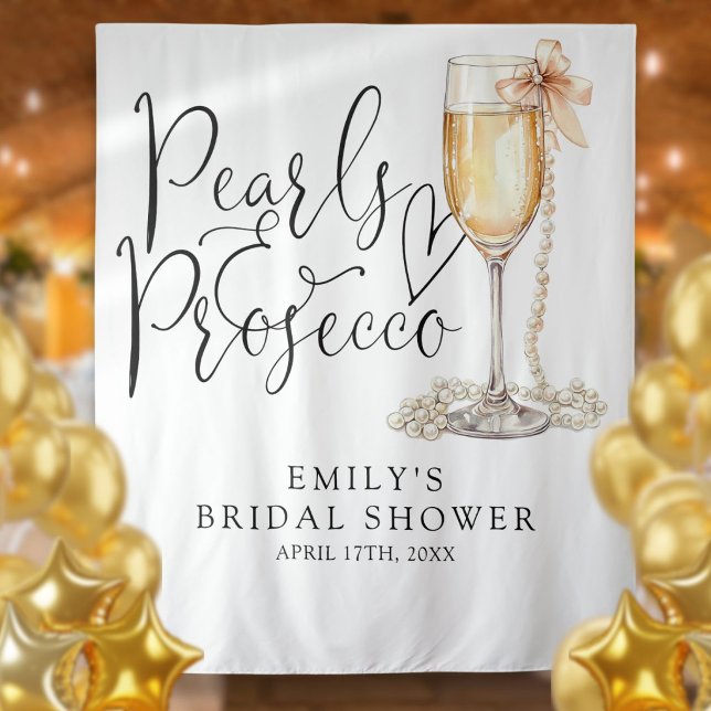 Tapiz Fondo para Despedida de Soltera con Perlas y Prose (Pearls And Prosecco Bridal Shower Backdrop)