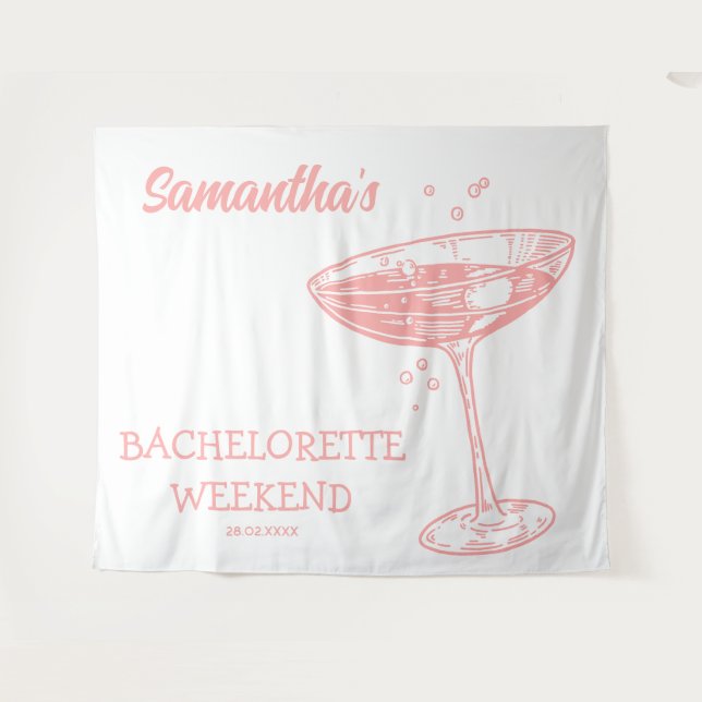Tapiz Fondo para despedida de soltera retro cóctel rosa (Anverso (horizontal))