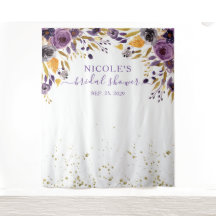 Fondo para ducha de novia de flores púrpuras y dor