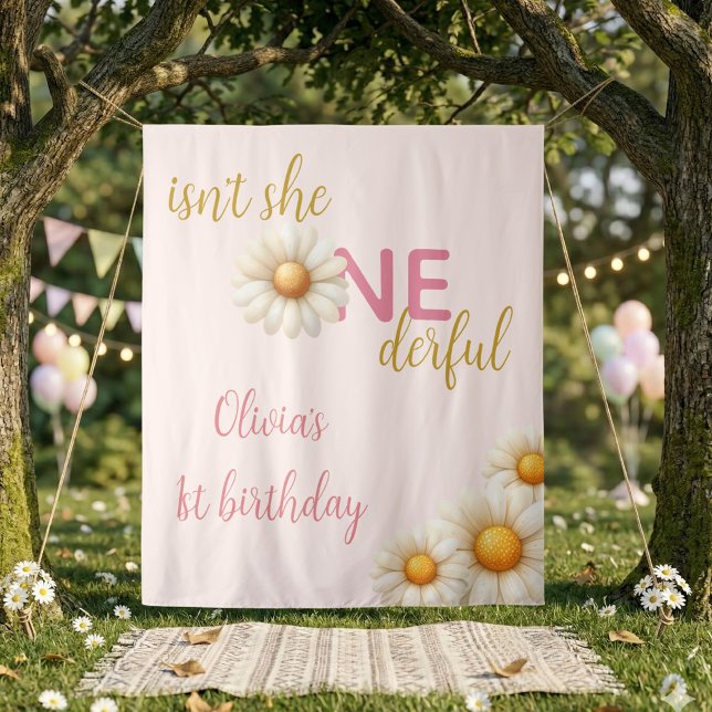 Tapiz Fondo para el 1er Cumpleaños de Daisy ¿No es UNAde (Daisy 1st Birthday Backdrop Isn't She ONEderful Tapestry)