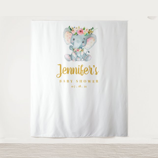 Tapiz Fondo para Elefantes Baby Shower, Photo Booth Prop (Anverso)
