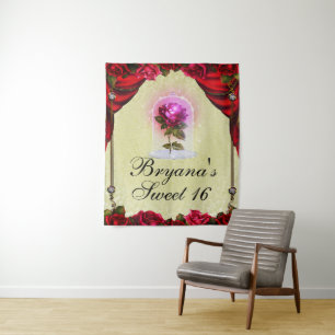 Tapiz Fondo para Fiesta de Belleza de Dulces 16 Rosas Ro