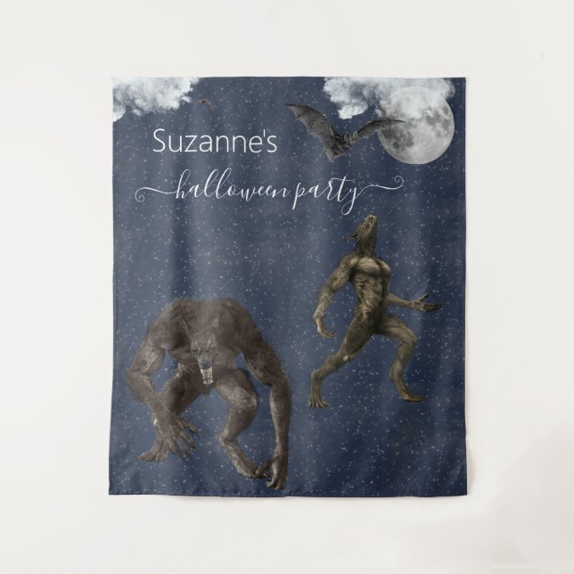 Tapiz Fondo para fiesta de Halloween de hombre lobo (Anverso)