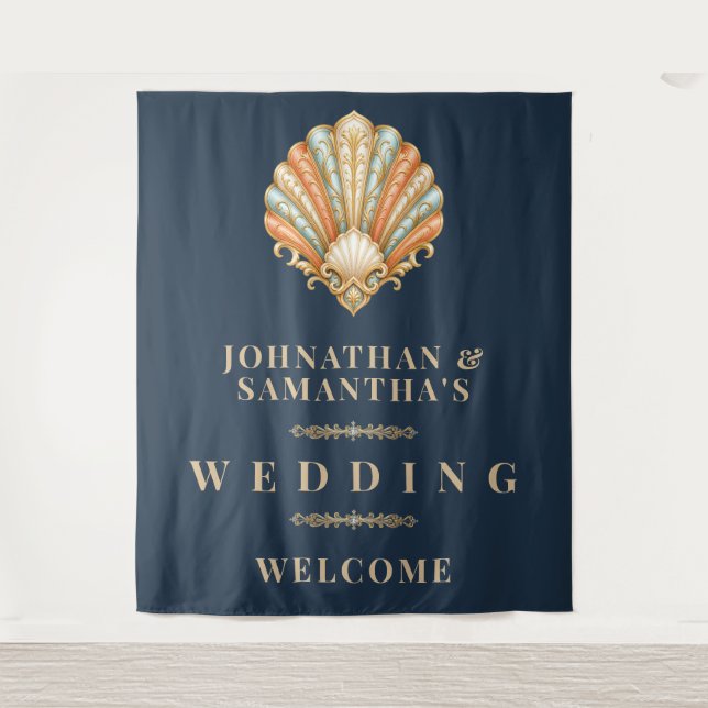 Tapiz Fondo para foto de boda con conchas de playa (Anverso)