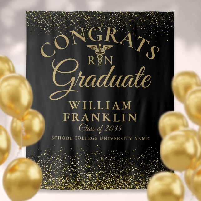 Tapiz Fondo para foto de graduación de la escuela de enf (Black Gold Nurse School Graduation Photo Backdrop)