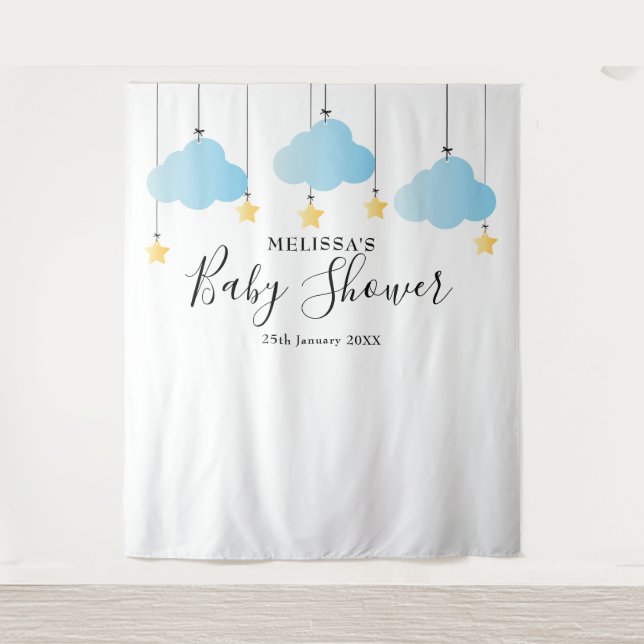 Tapiz Fondo para Fotomatón de Baby Shower Niño Azul (Anverso)