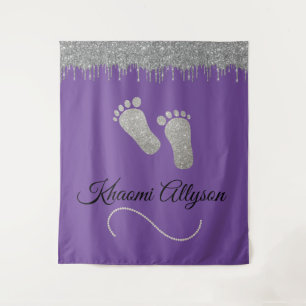 Tapiz Fondo para Fotos Baby Shower Pies Brillo Plateado