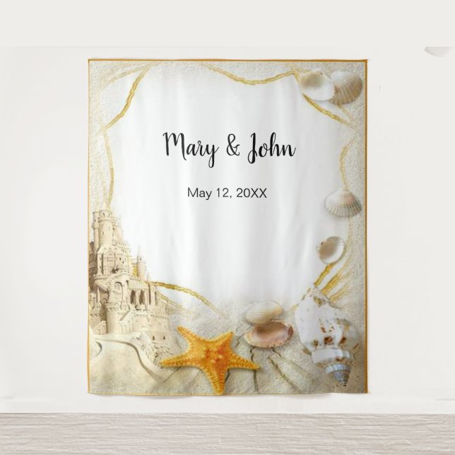 Tapiz Fondo para Fotos de Boda de Castillo de Arena de P (Anverso)